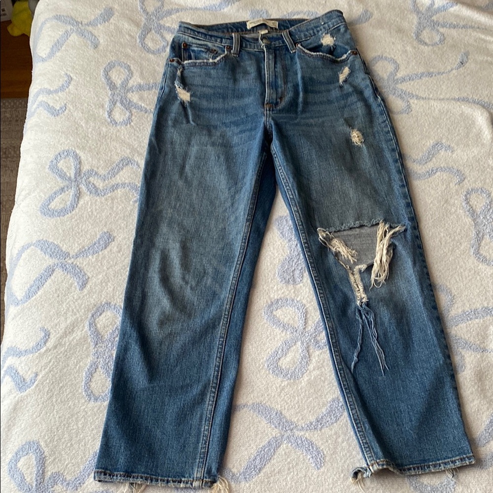 Abercrombie & Fitch The Ankle Straight Ultra High Rise Jeans Distressed